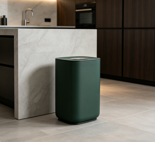 Retro Dark Green Narrow Sliding Press-Type Stainless Steel Trash Can