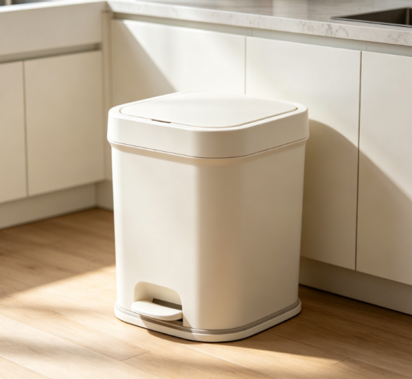 Cream White Square Silent Foot Pedal Trash Can