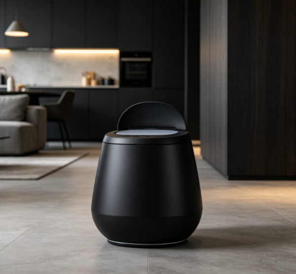 Matte Black Teardrop-Shaped Smart Sensor Trash Can