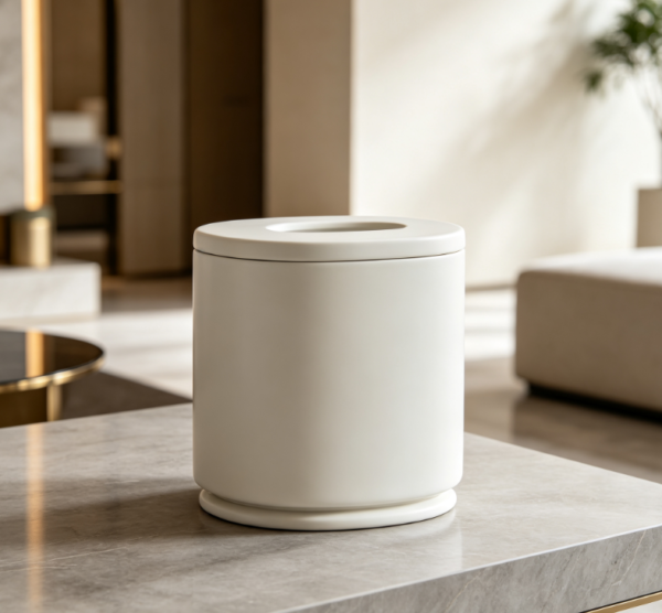 Off-white Minimalist Desktop Round Trash Can (Open-top, Perforated Design)