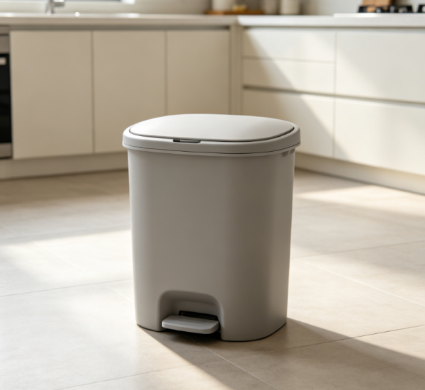 Light Gray Oval Rounded Corner Silent Foot-Operated Trash Can