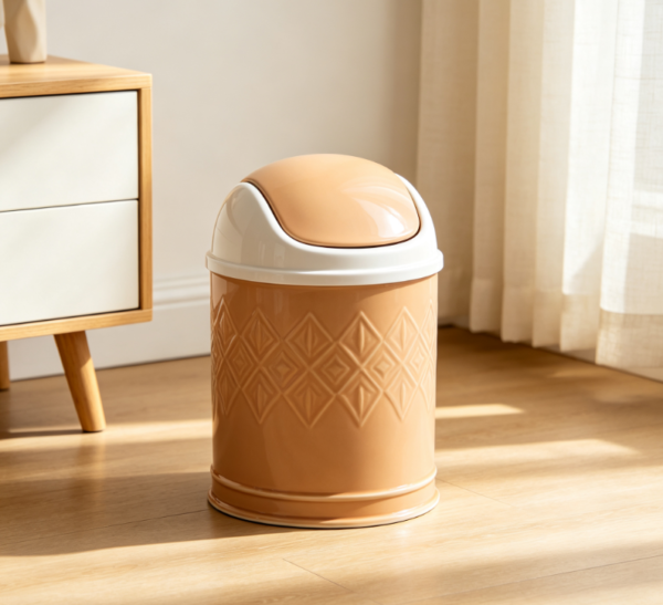 Caramel-colored Embossed Swing-top Trash Can