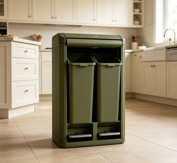 Olive Green Double-Inner Bin Sorting Trash Can