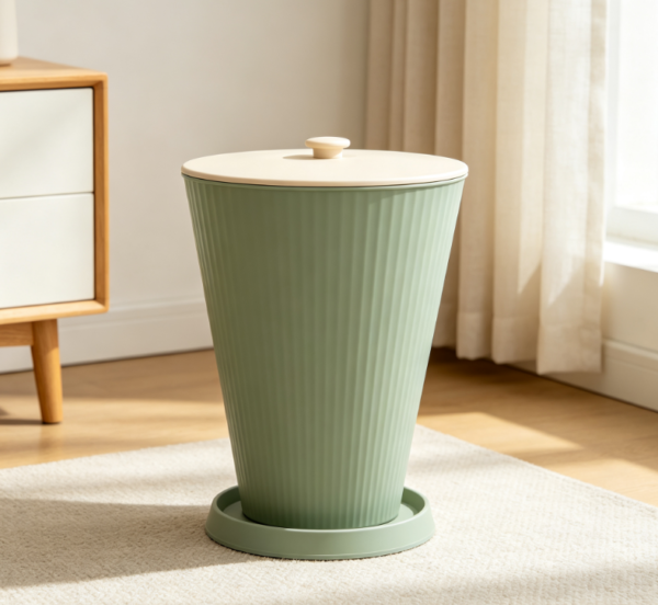 Sage Green Vertical Striped Conical Press-Type Decorative Trash Can