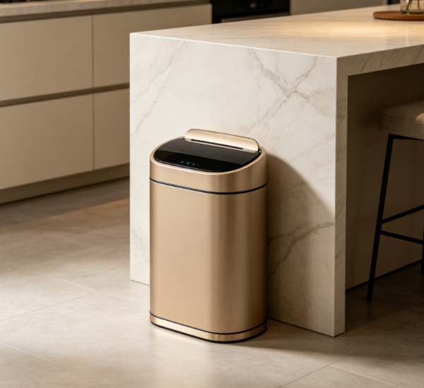 Champagne Gold Narrow Slit Oval Smart Sensor Trash Can